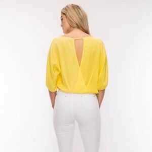 Yellow Solid Silk Open Back Crop Top